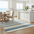 Coastal Stripe Area Rug — Machine Washable, Blue & White Striped