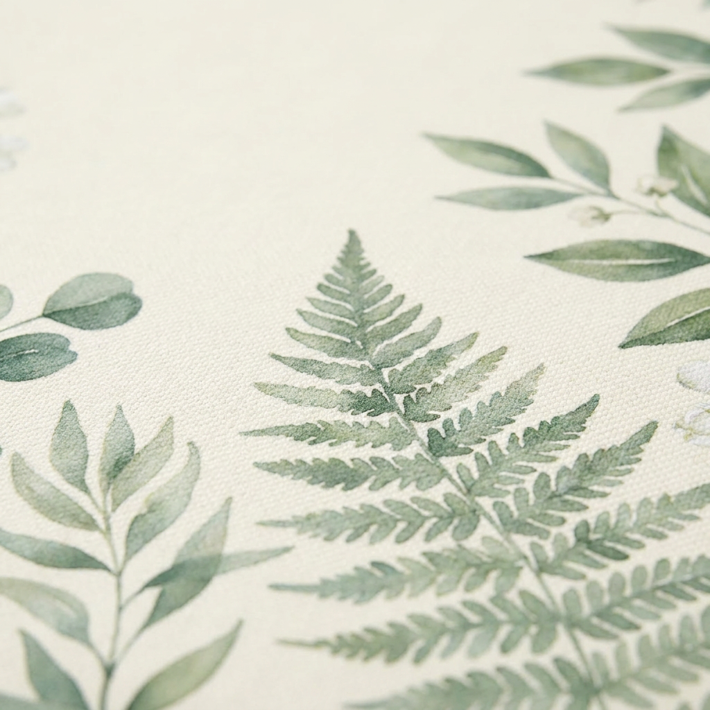 Sage Garden Botanical Area Rug — Machine Washable, Fern Leaf Pattern