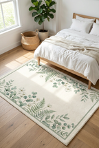 Sage Garden Botanical Area Rug — Machine Washable, Fern Leaf Pattern