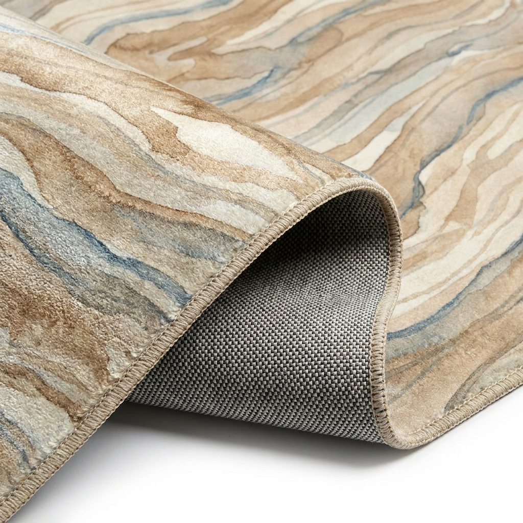 Driftwood Abstract Area Rug — Machine Washable, Warm Beige & Grey