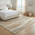 Driftwood Abstract Area Rug — Machine Washable, Warm Beige & Grey