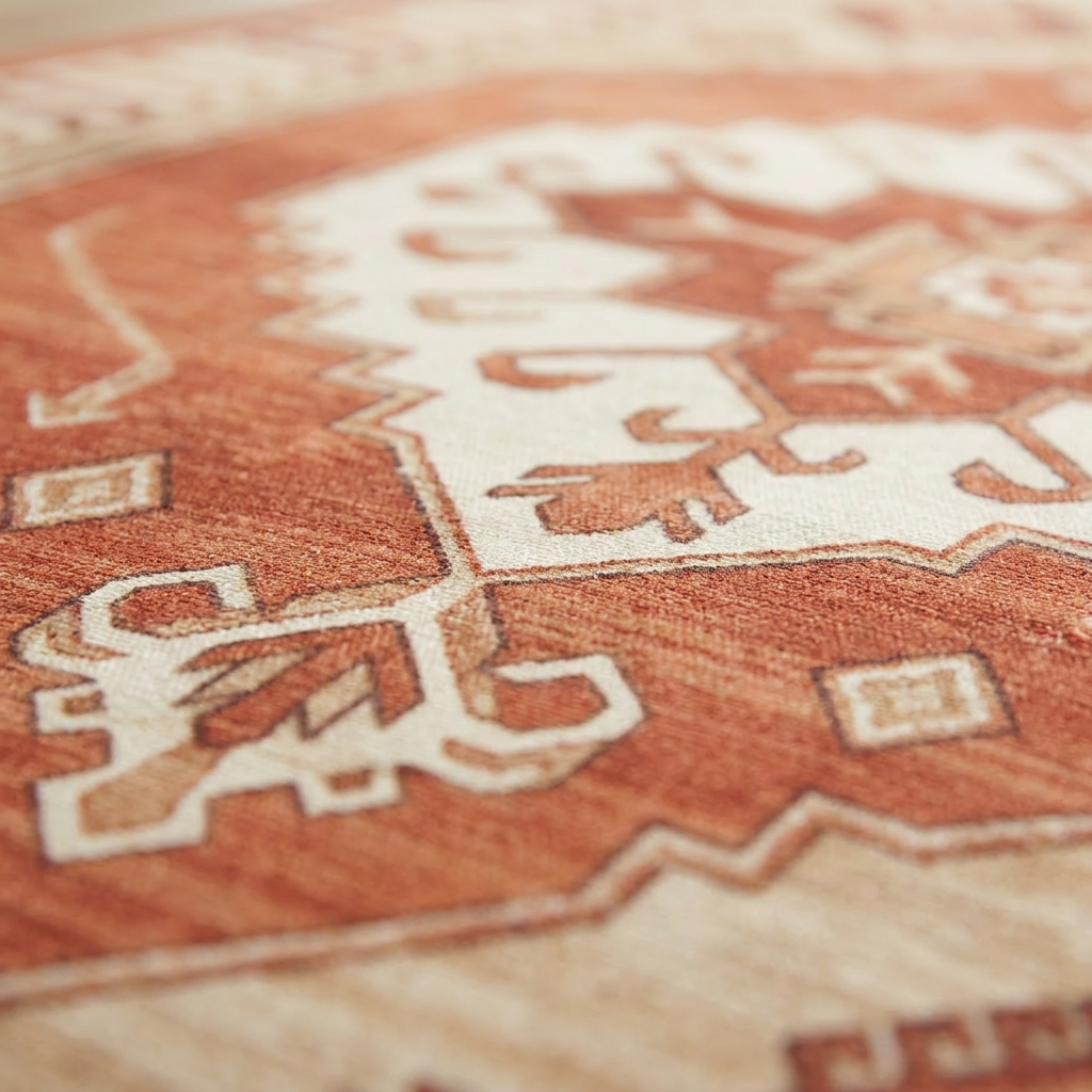 Terracotta Boho Medallion Area Rug — Machine Washable, Bohemian Geometric