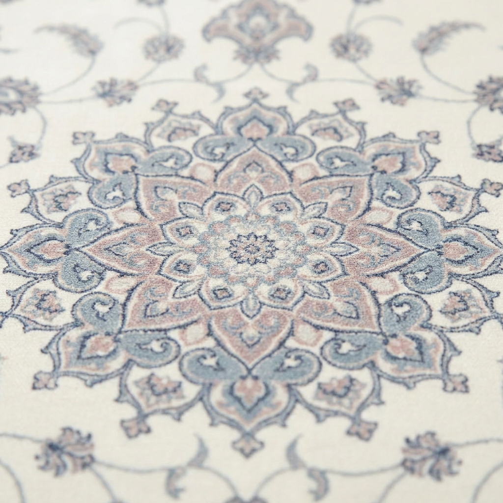 Cream Persian Medallion Area Rug — Machine Washable, Traditional Ornament