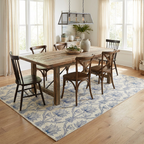 Indigo Floral Trellis Area Rug — Machine Washable, Blue Trellis Pattern