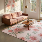 Blush Pink Watercolor Area Rug — Machine Washable, Romantic Floral