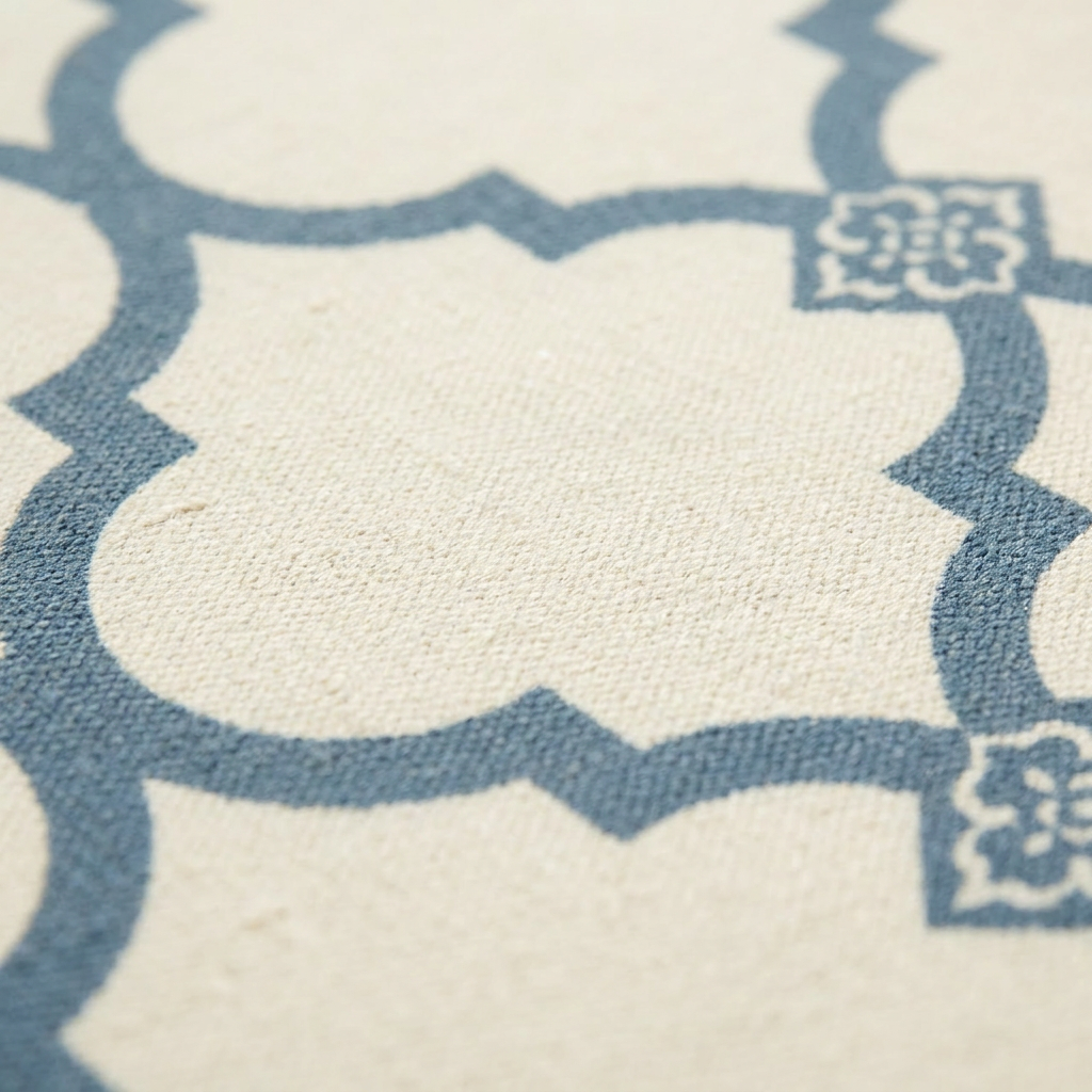 Dusty Blue Moroccan Area Rug — Machine Washable, Moroccan Quatrefoil