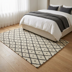 Cream Geometric Diamond Area Rug — Machine Washable, Diamond Lattice