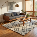 Cream Geometric Diamond Area Rug — Machine Washable, Diamond Lattice