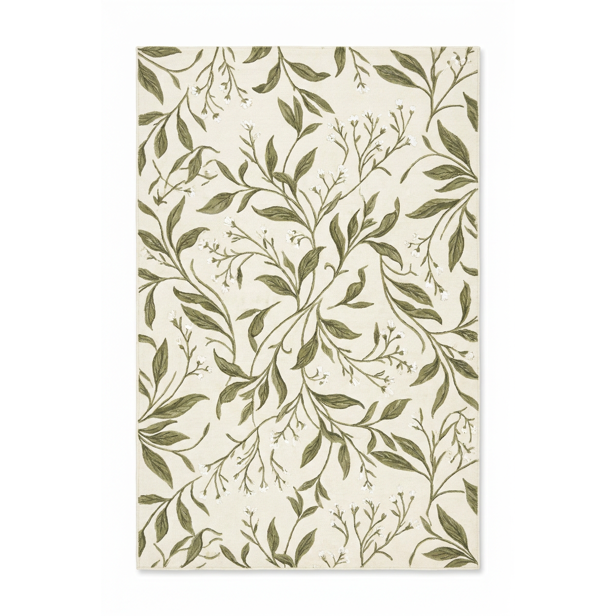 Olive Botanical Vine Area Rug — Machine Washable, Olive Leaf Trail