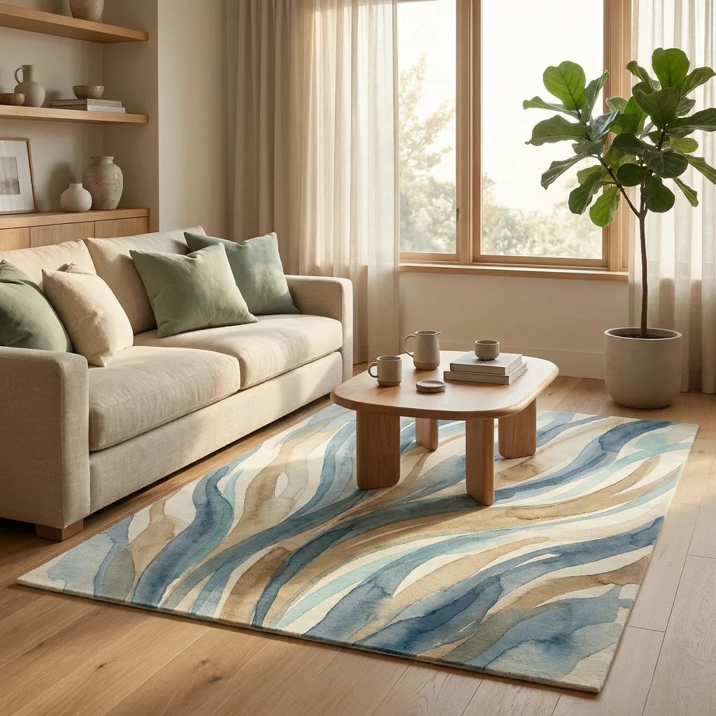 Seagrass Watercolor Area Rug — Machine Washable, Soft Green & Natural